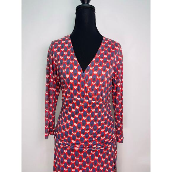 Boden Red & Navy Geometric Print Midi Dress Size 8R - Picture 2 of 9
